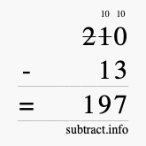 Calculate 210 minus 13 using long subtraction