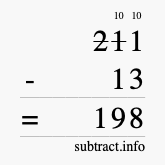 Calculate 211 minus 13 using long subtraction