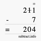 Calculate 211 minus 7 using long subtraction