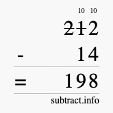 Calculate 212 minus 14 using long subtraction