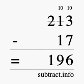 Calculate 213 minus 17 using long subtraction