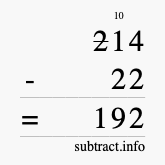 Calculate 214 minus 22 using long subtraction