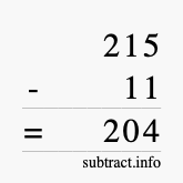 Calculate 215 minus 11 using long subtraction Calculate 215 minus 11 using long subtraction