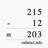Calculate 215 minus 12 using long subtraction