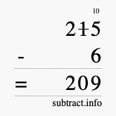 Calculate 215 minus 6 using long subtraction