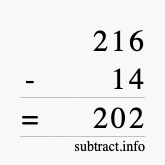 Calculate 216 minus 14 using long subtraction