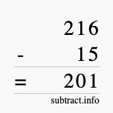 Calculate 216 minus 15 using long subtraction Calculate 216 minus 15 using long subtraction