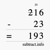 Calculate 216 minus 23 using long subtraction