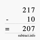 Calculate 217 minus 10 using long subtraction