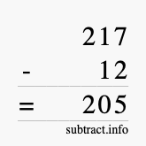 Calculate 217 minus 12 using long subtraction Calculate 217 minus 12 using long subtraction