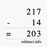 Calculate 217 minus 14 using long subtraction