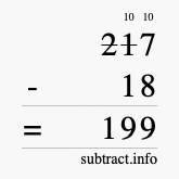 Calculate 217 minus 18 using long subtraction