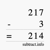 Calculate 217 minus 3 using long subtraction