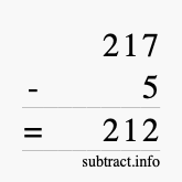 Calculate 217 minus 5 using long subtraction Calculate 217 minus 5 using long subtraction