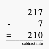 Calculate 217 minus 7 using long subtraction