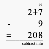 Calculate 217 minus 9 using long subtraction