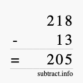 Calculate 218 minus 13 using long subtraction