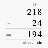 Calculate 218 minus 24 using long subtraction