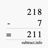 Calculate 218 minus 7 using long subtraction