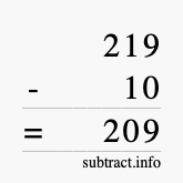 Calculate 219 minus 10 using long subtraction