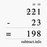 Calculate 221 minus 23 using long subtraction