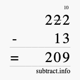 Calculate 222 minus 13 using long subtraction