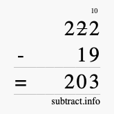 Calculate 222 minus 19 using long subtraction