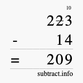 Calculate 223 minus 14 using long subtraction