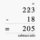 Calculate 223 minus 18 using long subtraction Calculate 223 minus 18 using long subtraction