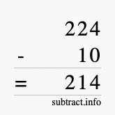Calculate 224 minus 10 using long subtraction