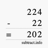 Calculate 224 minus 22 using long subtraction
