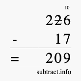Calculate 226 minus 17 using long subtraction