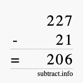 Calculate 227 minus 21 using long subtraction