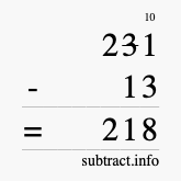 Calculate 231 minus 13 using long subtraction