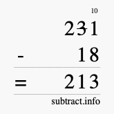 Calculate 231 minus 18 using long subtraction Calculate 231 minus 18 using long subtraction