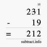 Calculate 231 minus 19 using long subtraction
