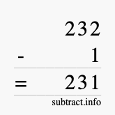Calculate 232 minus 1 using long subtraction