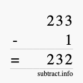 Calculate 233 minus 1 using long subtraction
