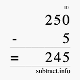 Calculate 250 minus 5 using long subtraction