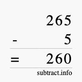 Calculate 265 minus 5 using long subtraction
