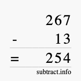 Calculate 267 minus 13 using long subtraction