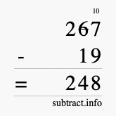 Calculate 267 minus 19 using long subtraction