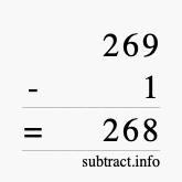 Calculate 269 minus 1 using long subtraction