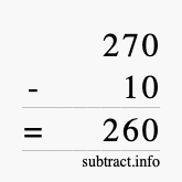 Calculate 270 minus 10 using long subtraction