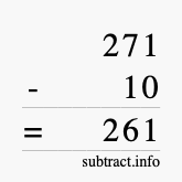 Calculate 271 minus 10 using long subtraction