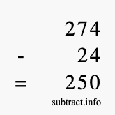 Calculate 274 minus 24 using long subtraction