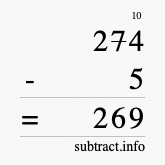 Calculate 274 minus 5 using long subtraction
