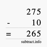 Calculate 275 minus 10 using long subtraction