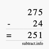 Calculate 275 minus 24 using long subtraction