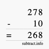 Calculate 278 minus 10 using long subtraction